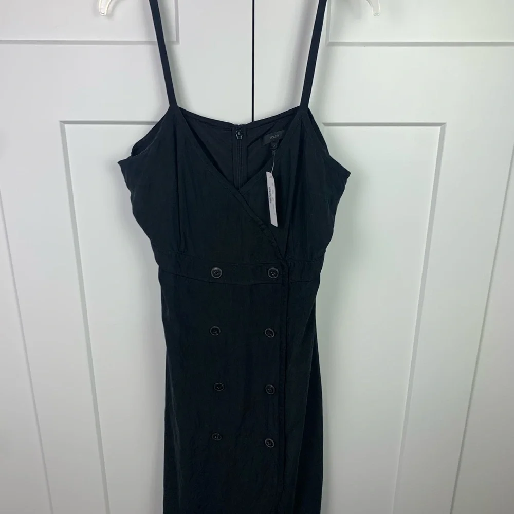 NWT J Crew 14 Double Breasted Black Strappy Japanese Cupro Midi Dress Preppy